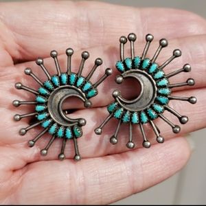 SOLD Vintage Zuni Turquoise Sterling Silver Earrings